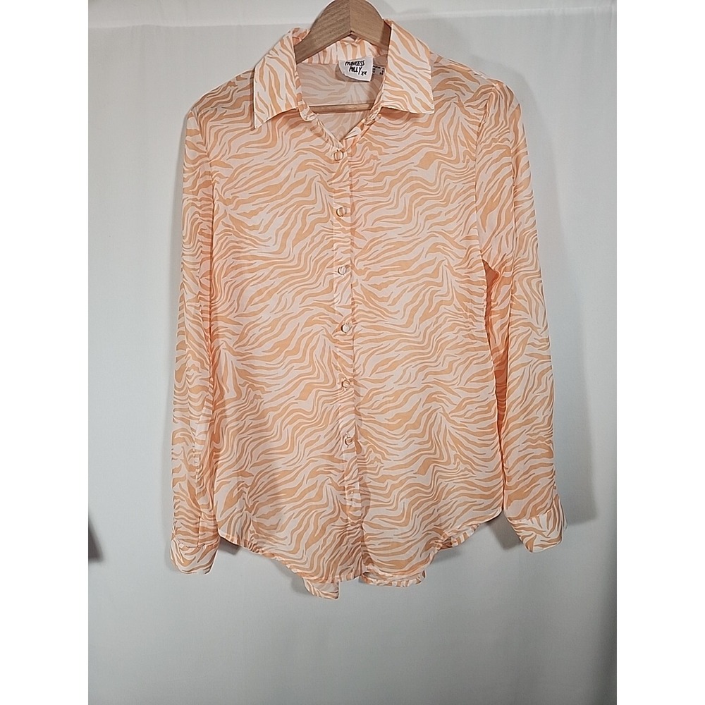 Princess Polly Orange Zebra Print Button Up Shirt Long Sleeve Top Sheer Womens 2